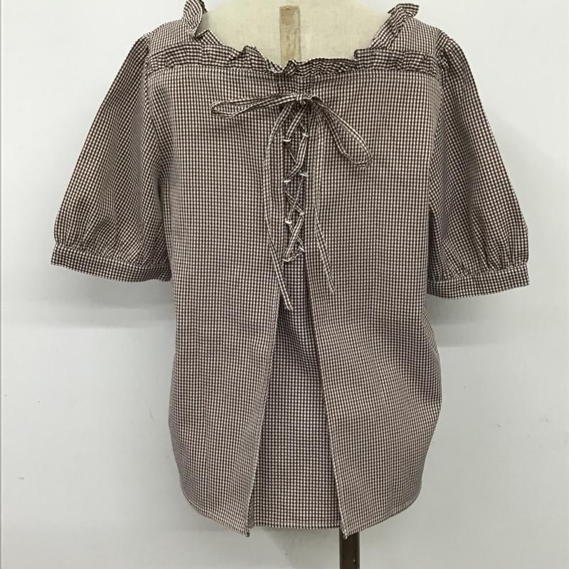 マジェスティックレゴン MAJESTIC LEGON シャツ、ブラウス 半袖 1095035234 スクエアフリルハーフ袖ブラウス M チェック 白 / ホワイト / X 茶 / ブラウン / レディース USED 古着 中古 10098243