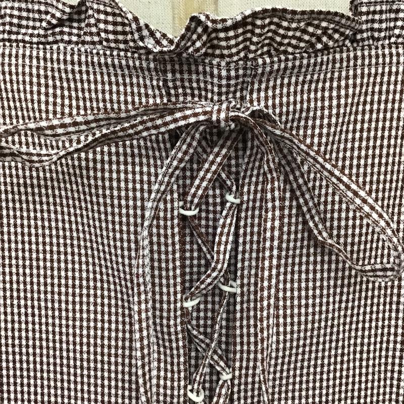 マジェスティックレゴン MAJESTIC LEGON シャツ、ブラウス 半袖 1095035234 スクエアフリルハーフ袖ブラウス M チェック 白 / ホワイト / X 茶 / ブラウン / レディース USED 古着 中古 10098243