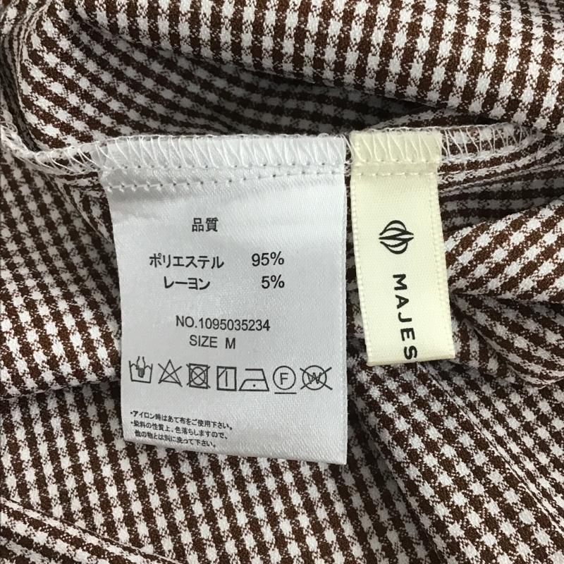 マジェスティックレゴン MAJESTIC LEGON シャツ、ブラウス 半袖 1095035234 スクエアフリルハーフ袖ブラウス M チェック 白 / ホワイト / X 茶 / ブラウン / レディース USED 古着 中古 10098243