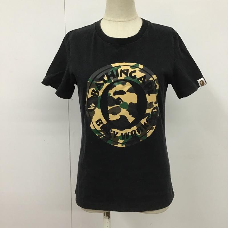 アベイシングエイプ A BATHING APE Tシャツ 半袖 クルーネック プリント ロゴ XS カモフラージュ柄・迷彩 黒 / ブラック / レディース USED 古着 中古 10098292