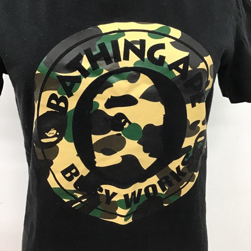 アベイシングエイプ A BATHING APE Tシャツ 半袖 クルーネック プリント ロゴ XS カモフラージュ柄・迷彩 黒 / ブラック / レディース USED 古着 中古 10098292