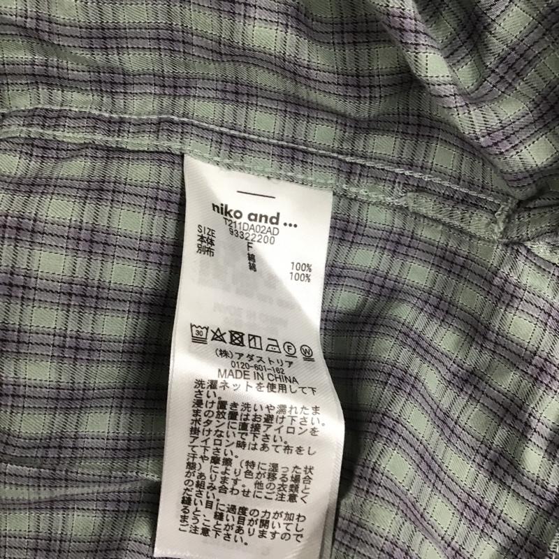 ニコアンド niko and... カットソー 長袖 T211DA02AD ノーカラー プルオーバーシャツ FREE チェック 薄緑 / ライトグリーン / X 紫 / パープル / X 黒 / ブラック /  レディース USED 古着 中古 10098313