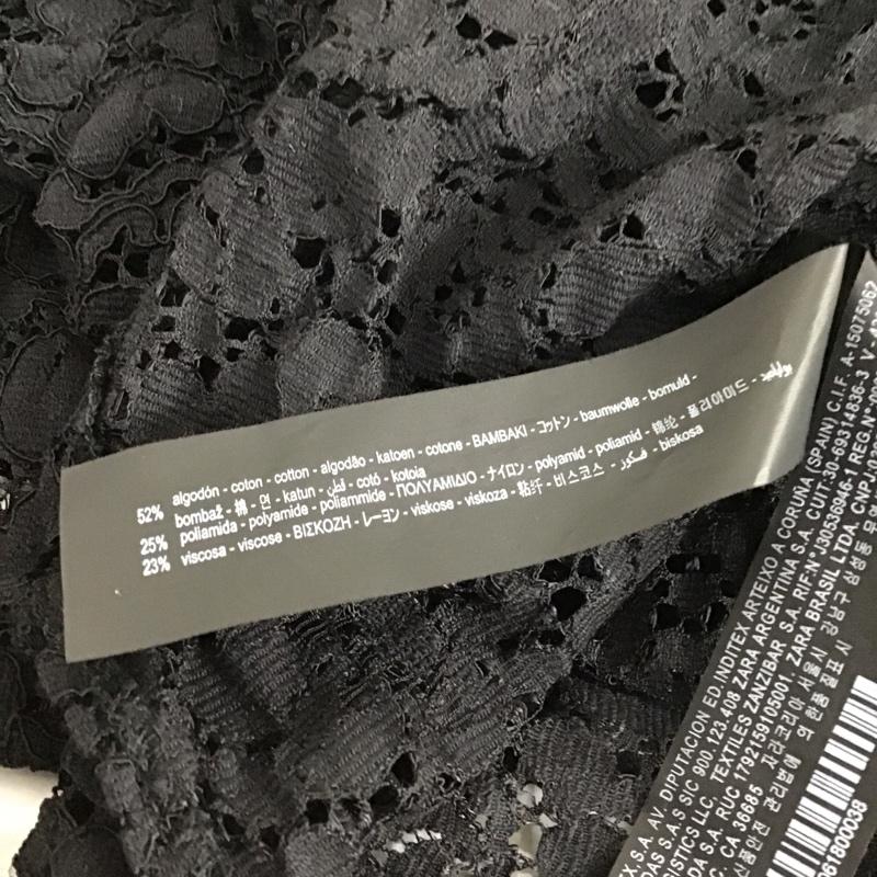 ザラ ZARA カットソー 半袖 4437 061 800 Vネック 総レース M レース柄 黒 / ブラック /  レディース USED 古着 中古 10098323