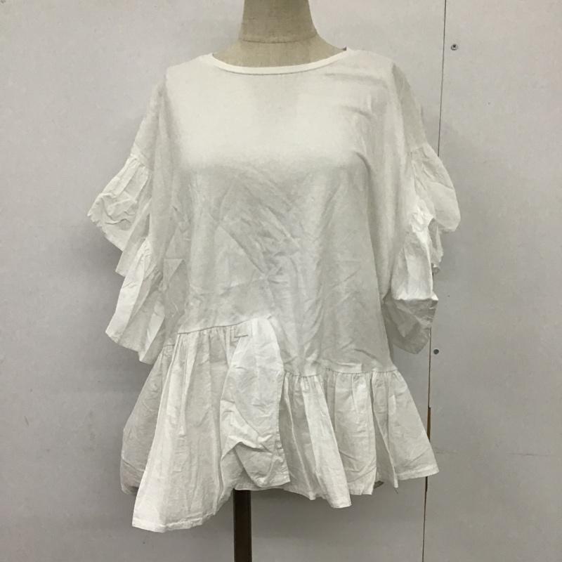 ザラ ZARA カットソー 半袖 半袖カットソー クルーネックカットソー フリルカットソー フレアカットソー L 無地 白 / ホワイト /  レディース USED 古着 中古 10098344
