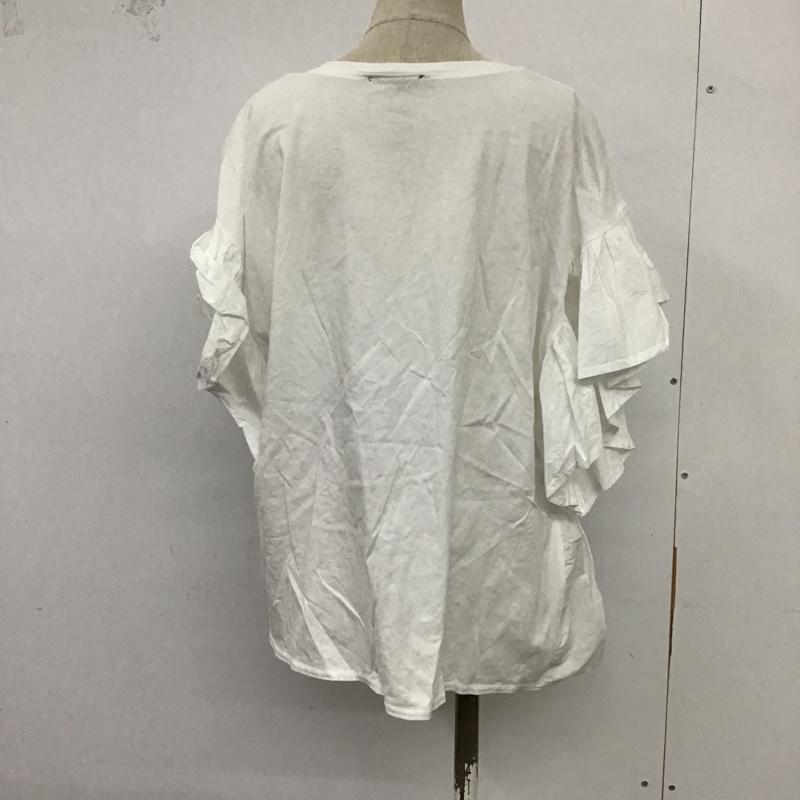 ザラ ZARA カットソー 半袖 半袖カットソー クルーネックカットソー フリルカットソー フレアカットソー L 無地 白 / ホワイト /  レディース USED 古着 中古 10098344