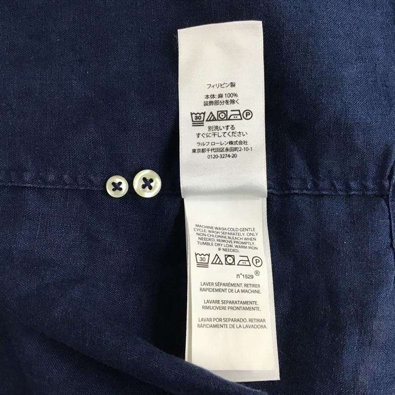 ラルフローレン RALPHLAUREN シャツ、ブラウス 半袖 ボタンダウン リネン M ワンポイント 紺 / ネイビー / メンズ USED 古着 中古 10098417