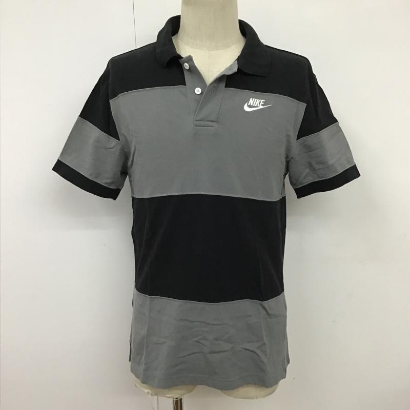 ナイキ NIKE ポロシャツ 半袖 DM6951-010 ナイキスポーツランニングトレーニングウェアポロシャツ 半袖カットソー 半袖ポロシャツ S ボーダー柄 黒 / ブラック / X 灰 / グレー / メンズ USED 古着 中古 10098444