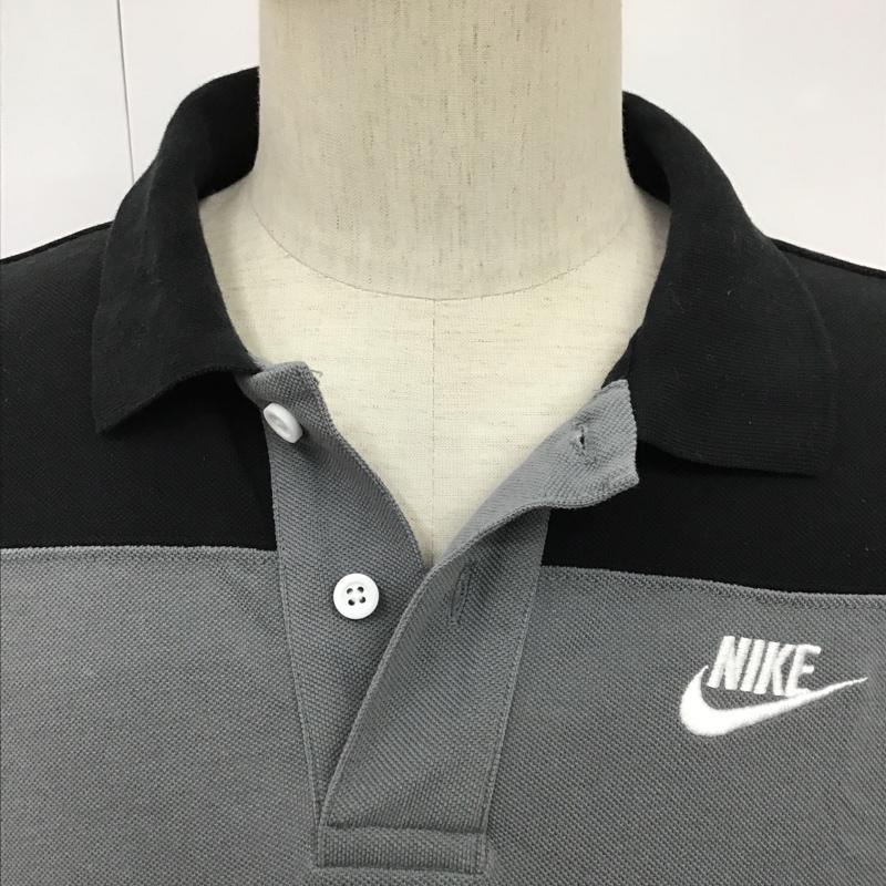 ナイキ NIKE ポロシャツ 半袖 DM6951-010 ナイキスポーツランニングトレーニングウェアポロシャツ 半袖カットソー 半袖ポロシャツ S ボーダー柄 黒 / ブラック / X 灰 / グレー / メンズ USED 古着 中古 10098444