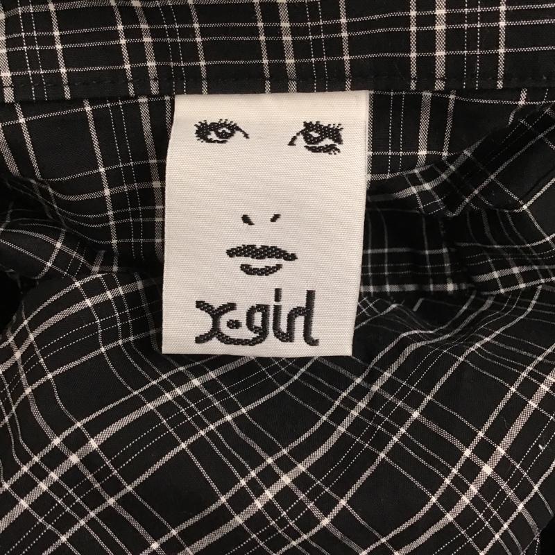 エックスガール X-girl カットソー 長袖 長袖カットソー プルオーバー 総柄シャツ カラージャケット ビックシルエットシャツ 2 総柄 白 / ホワイト / X 黒 / ブラック / レディース USED 古着 中古 10098526