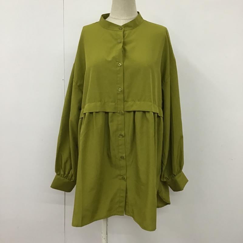 レイカズン Ray Cassin シャツ、ブラウス 長袖 527-117590 切替ギャザーバンドカラーシャツ ノーカラーシャツ 前開シャツ パフスリーブカットソー FREE 無地 緑 / グリーン / レディース USED 古着 中古 10098530