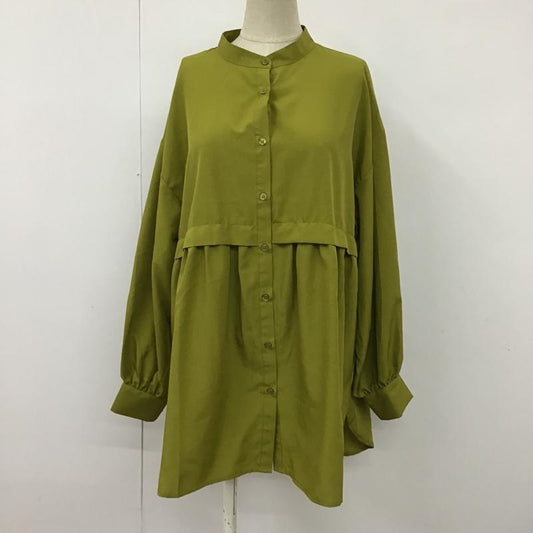 レイカズン Ray Cassin シャツ、ブラウス 長袖 527-117590 切替ギャザーバンドカラーシャツ ノーカラーシャツ 前開シャツ パフスリーブカットソー FREE 無地 緑 / グリーン /  レディース USED 古着 中古 10098530