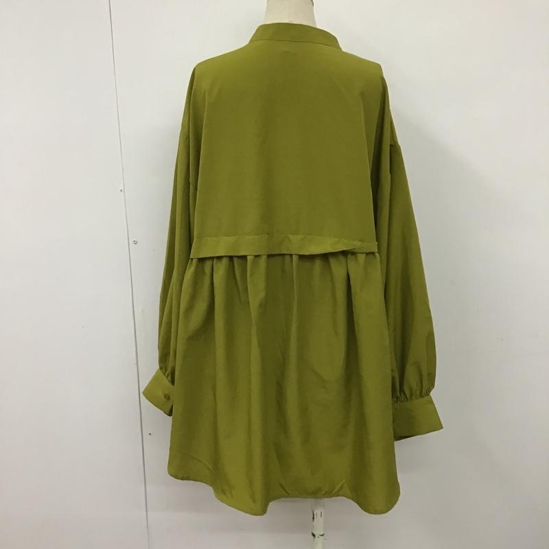 レイカズン Ray Cassin シャツ、ブラウス 長袖 527-117590 切替ギャザーバンドカラーシャツ ノーカラーシャツ 前開シャツ パフスリーブカットソー FREE 無地 緑 / グリーン / レディース USED 古着 中古 10098530