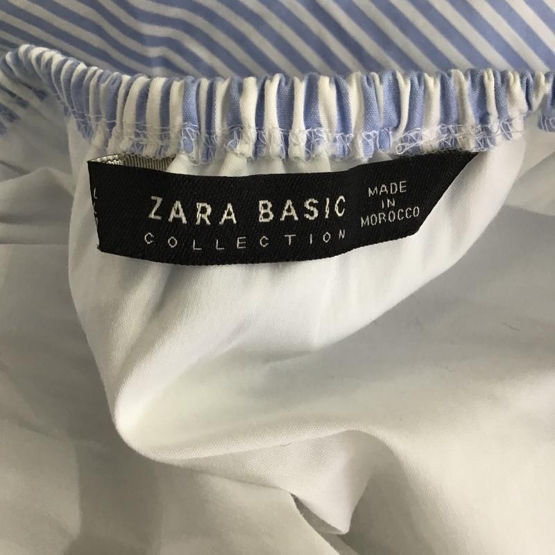 ザラベーシック ZARA BASIC カットソー 半袖 2567 572 403 オフショルダー タグ付き L ストライプ 白 / ホワイト / X 水色 / ライトブルー / レディース USED 古着 中古 10098759