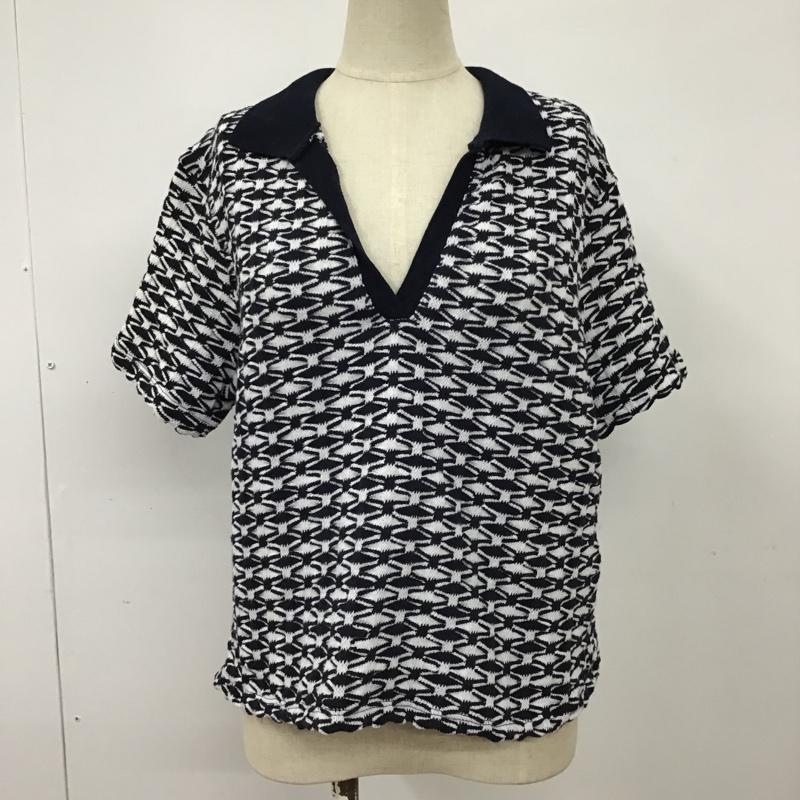 ザラ ZARA カットソー 半袖 5039 454 044 ジャガード スキッパー M 総柄 白 / ホワイト / X 紺 / ネイビー / レディース USED 古着 中古 10098857