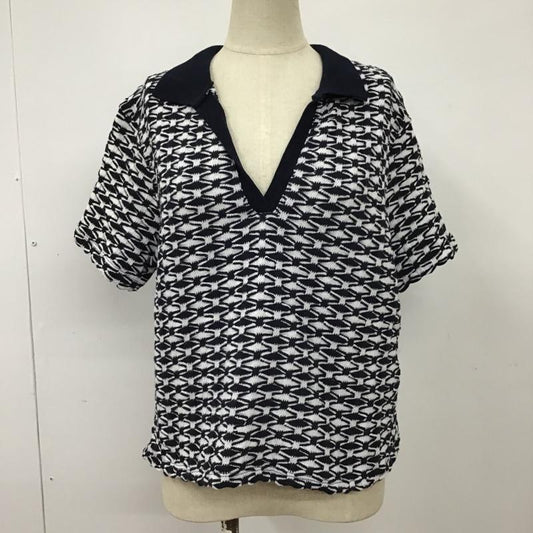 ザラ ZARA カットソー 半袖 5039 454 044 ジャガード スキッパー M 総柄 白 / ホワイト / X 紺 / ネイビー /  レディース USED 古着 中古 10098857
