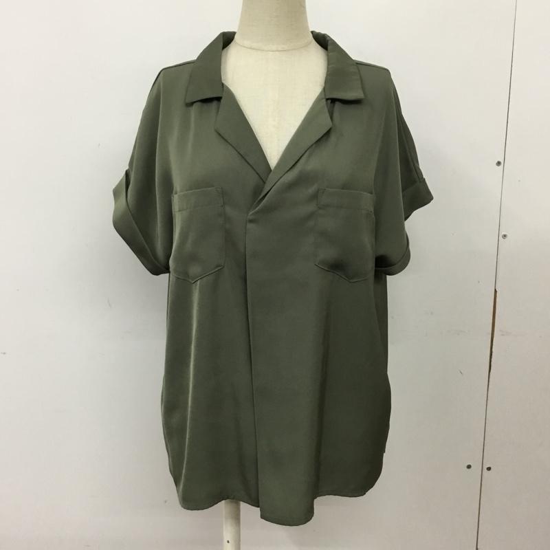 オペークドットクリップ OPAQUE.CLIP カットソー 半袖 637-84065 オープンカラーシャツ プルオーバー M 無地 カーキ / カーキ / レディース USED 古着 中古 10098876