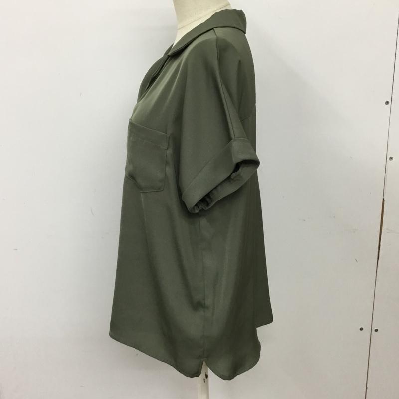 オペークドットクリップ OPAQUE.CLIP カットソー 半袖 637-84065 オープンカラーシャツ プルオーバー M 無地 カーキ / カーキ / レディース USED 古着 中古 10098876