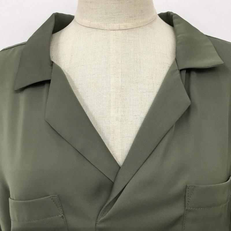 オペークドットクリップ OPAQUE.CLIP カットソー 半袖 637-84065 オープンカラーシャツ プルオーバー M 無地 カーキ / カーキ / レディース USED 古着 中古 10098876