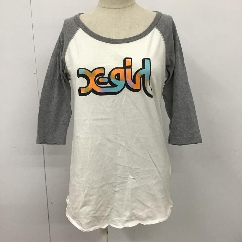エックスガール X-girl カットソー 七分袖 長袖カットソー クルーネックカットソー 長袖Tシャツ プリントTシャツ 七分丈シャツ 2 プリント 白 / ホワイト / X 灰 / グレー / レディース USED 古着 中古 10099140