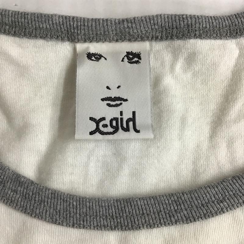 エックスガール X-girl カットソー 七分袖 長袖カットソー クルーネックカットソー 長袖Tシャツ プリントTシャツ 七分丈シャツ 2 プリント 白 / ホワイト / X 灰 / グレー / レディース USED 古着 中古 10099140