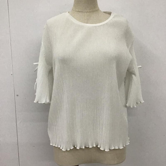 エヘカソポ ehka sopo カットソー 半袖 プリーツ天竺袖リボンプルオーバー 無地 白 / ホワイト /  レディース USED 古着 中古 10099184