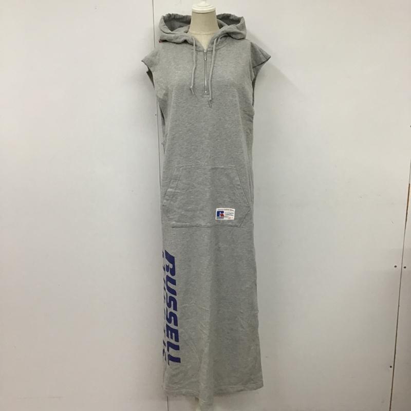 エックスガール X-girl ワンピース ロングスカート RUSSELL ATHLETIC スウェットパーカー ハーフジップ バックスリット 2 ロゴ、文字 灰 / グレー / レディース USED 古着 中古 10099315