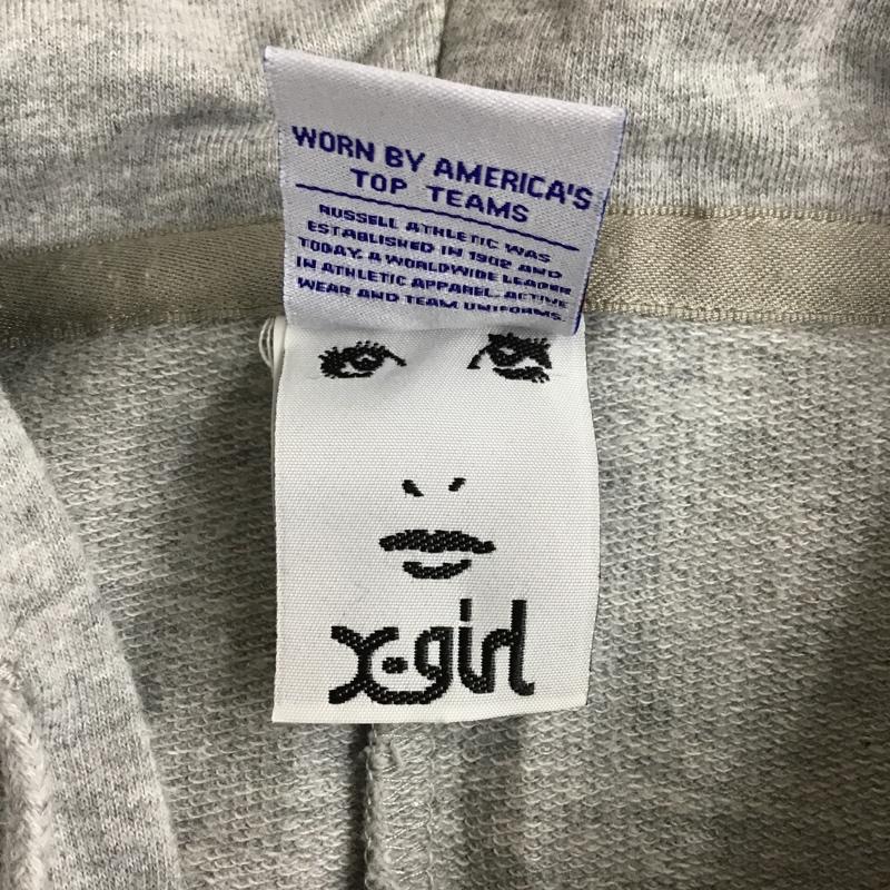 エックスガール X-girl ワンピース ロングスカート RUSSELL ATHLETIC スウェットパーカー ハーフジップ バックスリット 2 ロゴ、文字 灰 / グレー / レディース USED 古着 中古 10099315