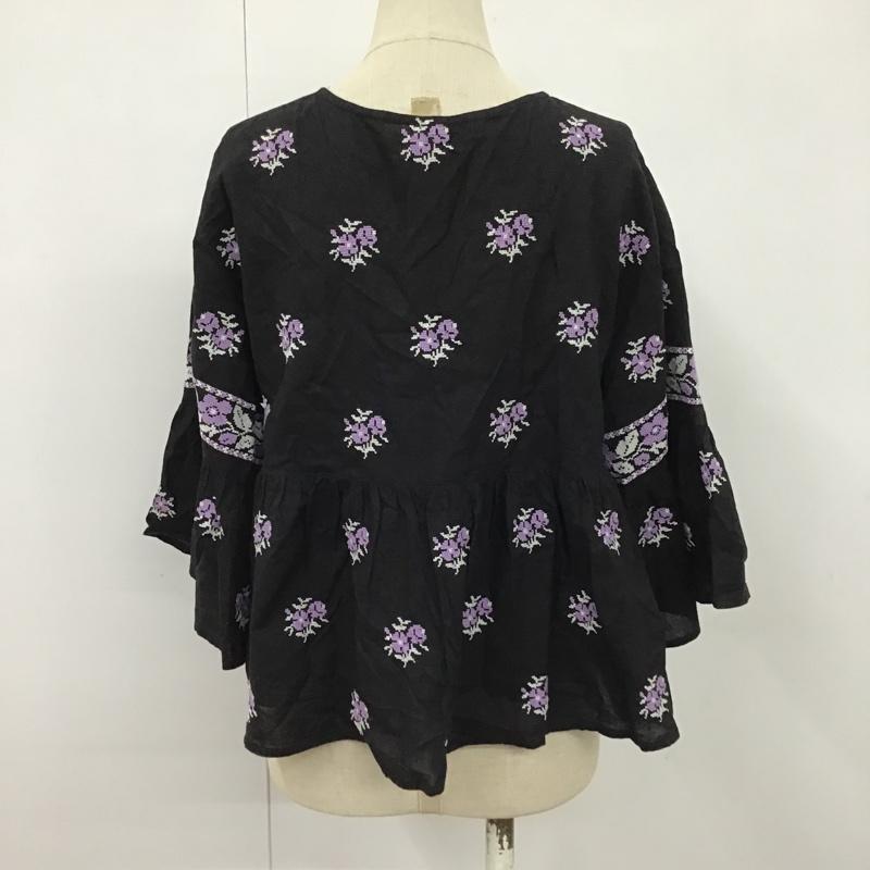 レイビームス Ray BEAMS カットソー 半袖 63-11-0237-509 花柄刺繍ブラウス 五分丈 フレア袖カットソー 花柄刺繍 FREE 総柄 X 花柄 黒 / ブラック /  レディース USED 古着 中古 10099364