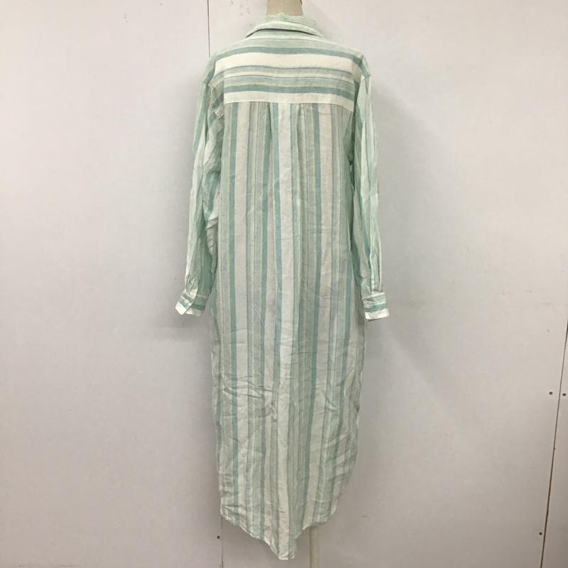サニーレーベル Sonny Label ワンピース ロングスカート LA15-26R017 リネンシャツワンピース FREE ストライプ 白 / ホワイト / X 黄 / イエロー / X 薄緑 / ライトグリーン / レディース USED 古着 中古 10099497