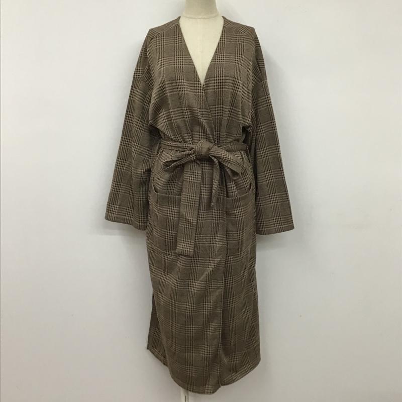 ダブルクローゼット w closet カーディガン 長袖 290640 ガウン ロング丈 チェック ベージュ / ベージュ / X 茶 / ブラウン / レディース USED 古着 中古 10099512