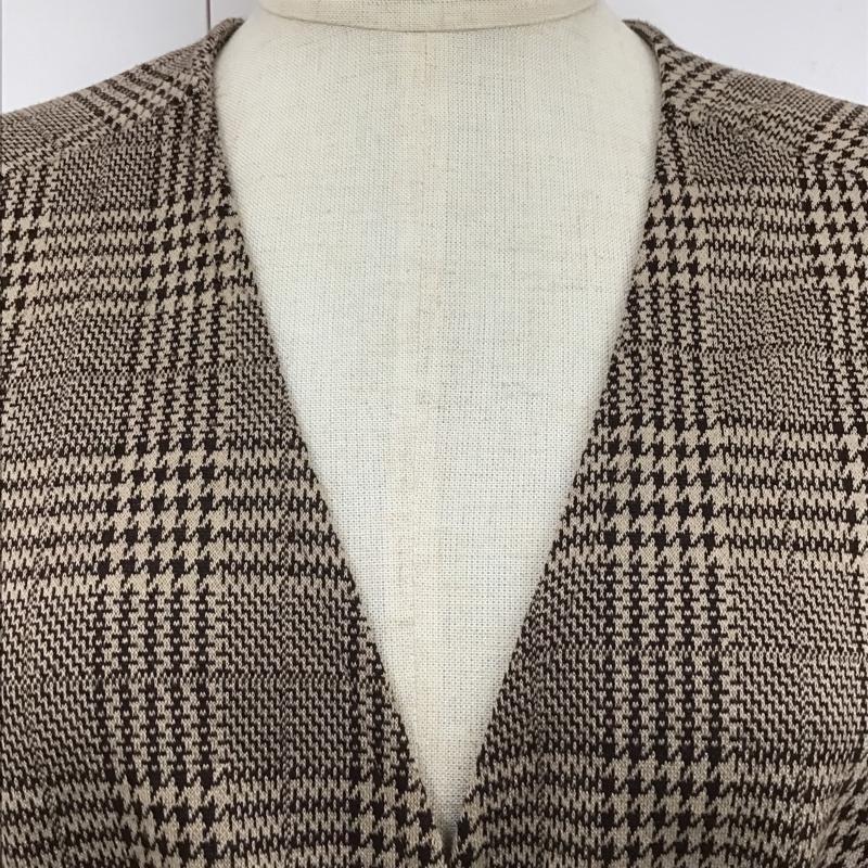 ダブルクローゼット w closet カーディガン 長袖 290640 ガウン ロング丈 チェック ベージュ / ベージュ / X 茶 / ブラウン / レディース USED 古着 中古 10099512