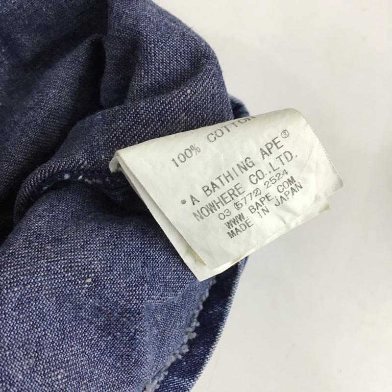 アベイシングエイプ A BATHING APE シャツ、ブラウス 長袖 長袖シャツ カジュアルシャツ カラーシャツ デニムシャツ プリントシャツ S ロゴ、文字 インディゴ / インディゴ / メンズ USED 古着 中古 10099565