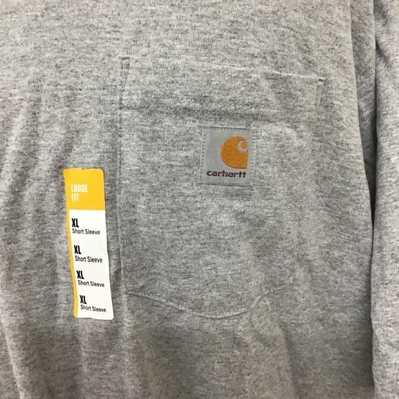 カーハート Carhartt Tシャツ 半袖 K87-M ワークウェア 半袖カットソー Tシャツ ポケットTシャツ クルーネックカットソー XL ロゴ、文字 灰 / グレー / メンズ USED 古着 中古 10099592