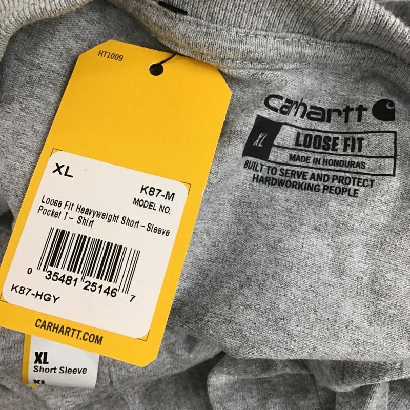 カーハート Carhartt Tシャツ 半袖 K87-M ワークウェア 半袖カットソー Tシャツ ポケットTシャツ クルーネックカットソー XL ロゴ、文字 灰 / グレー / メンズ USED 古着 中古 10099592