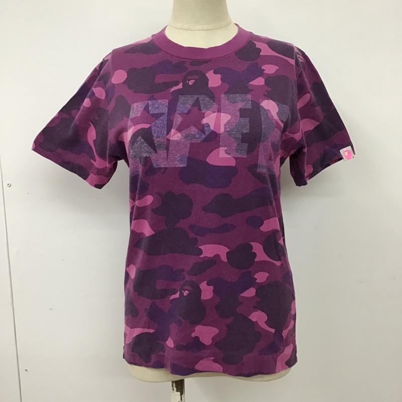 アベイシングエイプ A BATHING APE Tシャツ 半袖 APEE カモ柄 迷彩 ロゴ、文字 紫 / パープル / レディース USED 古着 中古 10099680