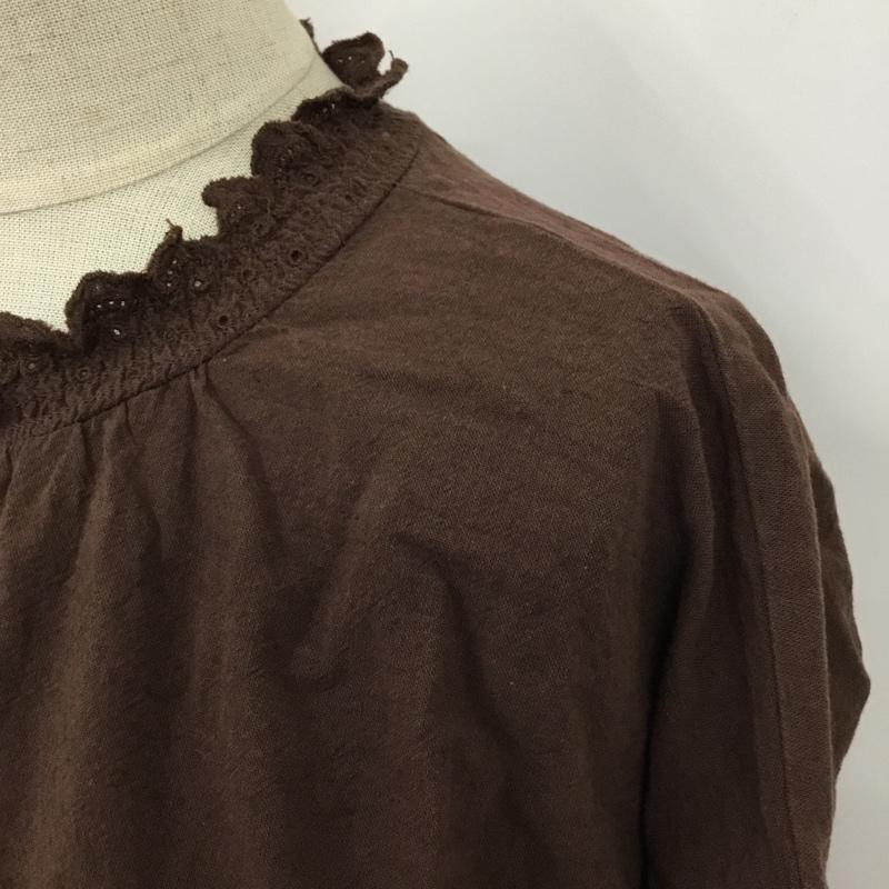 サマンサモスモス Samansa Mos2 シャツ、ブラウス 長袖 1709657 衿刺繍前開きシャーリングブラウス FREE 無地 茶 / ブラウン / レディース USED 古着 中古 10099868