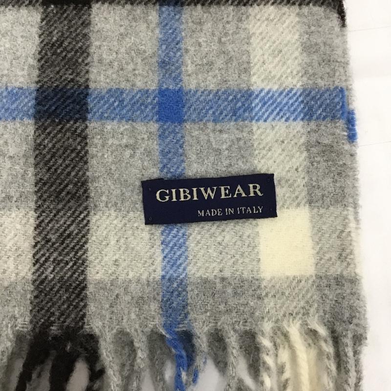 ジビウェア GIBIWEAR マフラー マフラー フリンジ チェック ロゴ、文字 白 / ホワイト / X 黒 / ブラック / X 青 / ブルー / X 灰 / グレー / メンズ USED 古着 中古 10100110