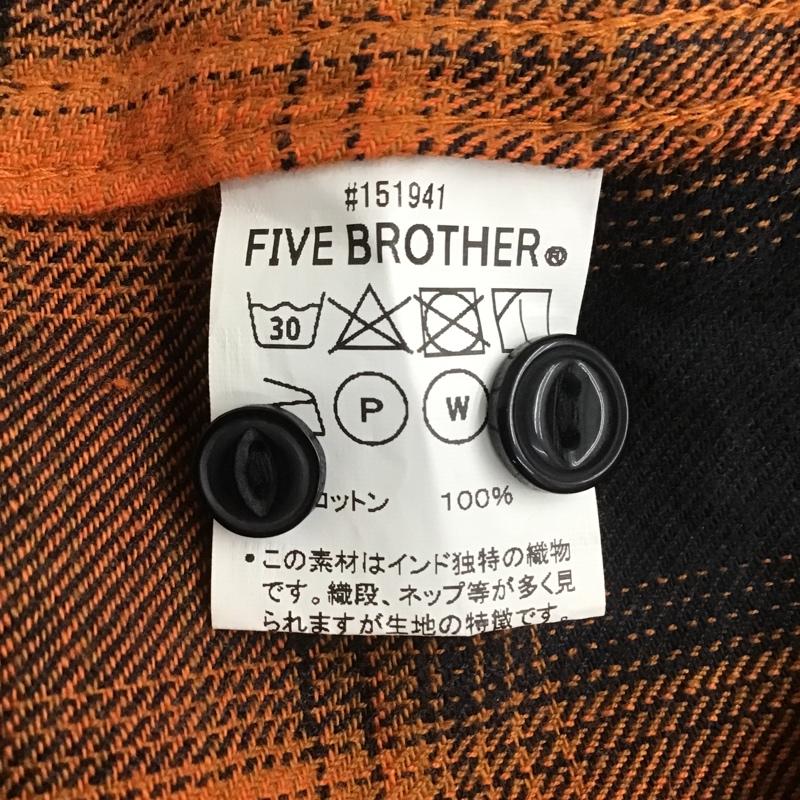 ファイブブラザー FIVE BROTHER シャツ、ブラウス 長袖 151941 オープンカラーシャツ 開襟 M チェック 黒 / ブラック / X 橙 / オレンジ / メンズ USED 古着 中古 10100430