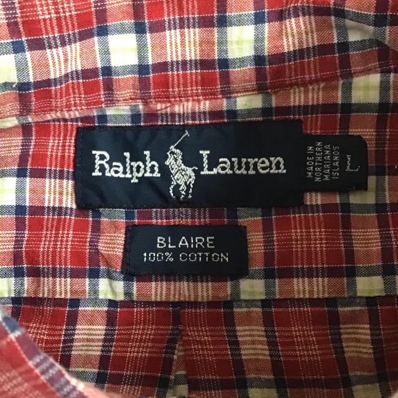 ラルフローレン RALPHLAUREN シャツ、ブラウス 半袖 ボタンダウン チェック L ワンポイント 白 / ホワイト / X 赤 / レッド / X 紺 / ネイビー / X 薄緑 / ライトグリーン / メンズ USED 古着 中古 10100439