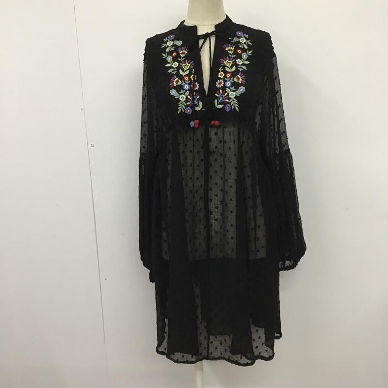 ザラ ZARA ワンピース ひざ丈スカート シースルー チュニック 刺繍 XS 刺繍 黒 / ブラック / レディース USED 古着 中古 10100701