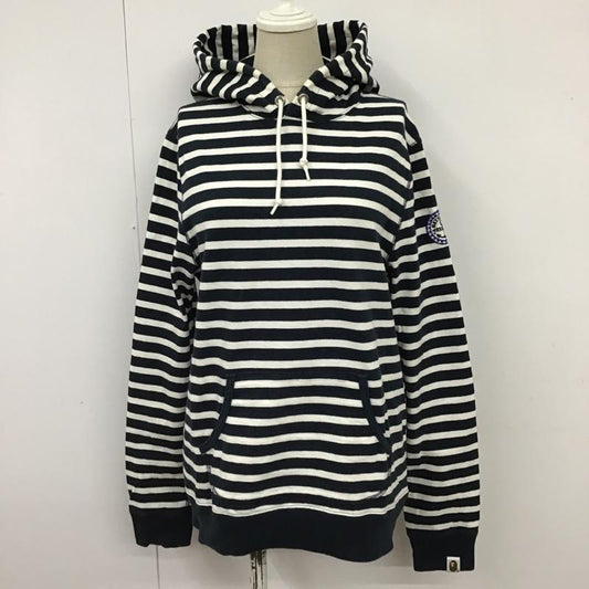 アベイシングエイプ A BATHING APE パーカー 長袖 長袖ボーダーパーカー フード付きカットソー 長袖スウェット ボーダーパーカー S ロゴ、文字 白 / ホワイト / X 紺 / ネイビー /  レディース USED 古着 中古 10100897