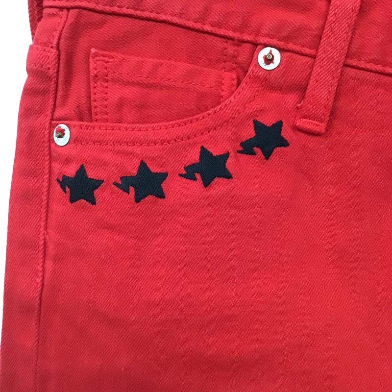 アベイシングエイプ A BATHING APE パンツ デニム、ジーンズ カラーデニムパンツ デニムジーンズ スリムパンツ ストレッチパンツ S ロゴ、文字 X 刺繍 赤 / レッド /  レディース USED 古着 中古 10100901
