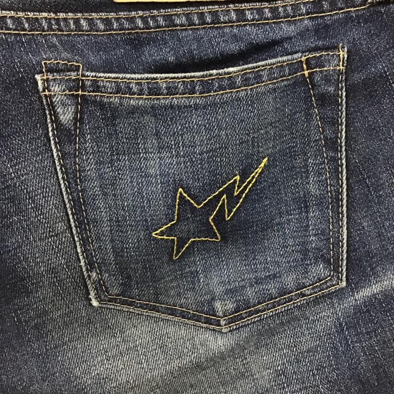 アベイシングエイプ A BATHING APE パンツ ショートパンツ ショートパンツ ハーフパンツ カジュアルパンツ デニムパンツ XS ロゴ、文字 X 刺繍 インディゴ / インディゴ /  レディース USED 古着 中古 10100902