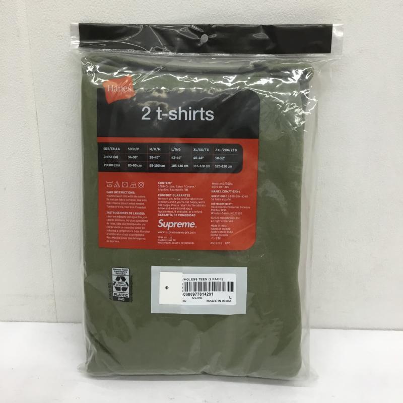 シュプリーム Supreme Tシャツ 半袖 Hanes ヘインズ Tagless Tees 2Pack L ロゴ、文字 カーキ / カーキ / メンズ USED 古着 中古 10100918