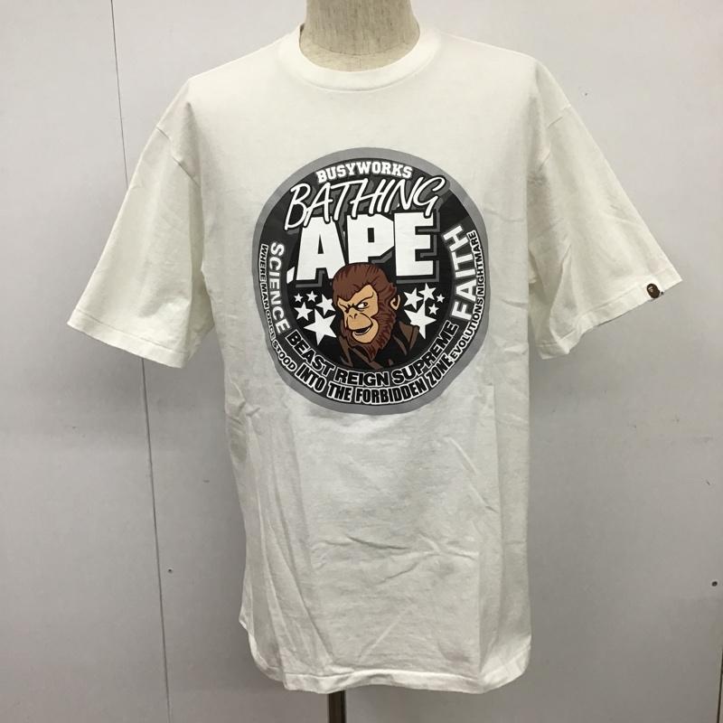 アベイシングエイプ A BATHING APE Tシャツ 半袖 半袖カットソー プリントTシャツ クルーネックカットソー XL プリント 白 / ホワイト / メンズ USED 古着 中古 10101046