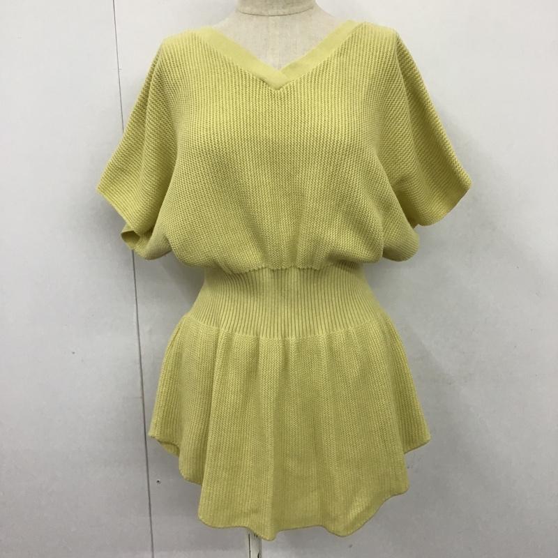 ローリーズファーム LOWRYS FARM カットソー 半袖 LF620118AD Vネック 2WAY 前後着 サマーニット FREE 無地 黄 / イエロー /  レディース USED 古着 中古 10101130