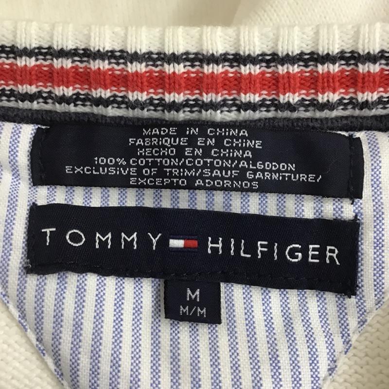 トミーヒルフィガー TOMMY HILFIGER ベスト ベスト 113-325702-120 Vネック コットンニット M ワンポイント 白 / ホワイト / X 紺 / ネイビー / メンズ USED 古着 中古 10101159