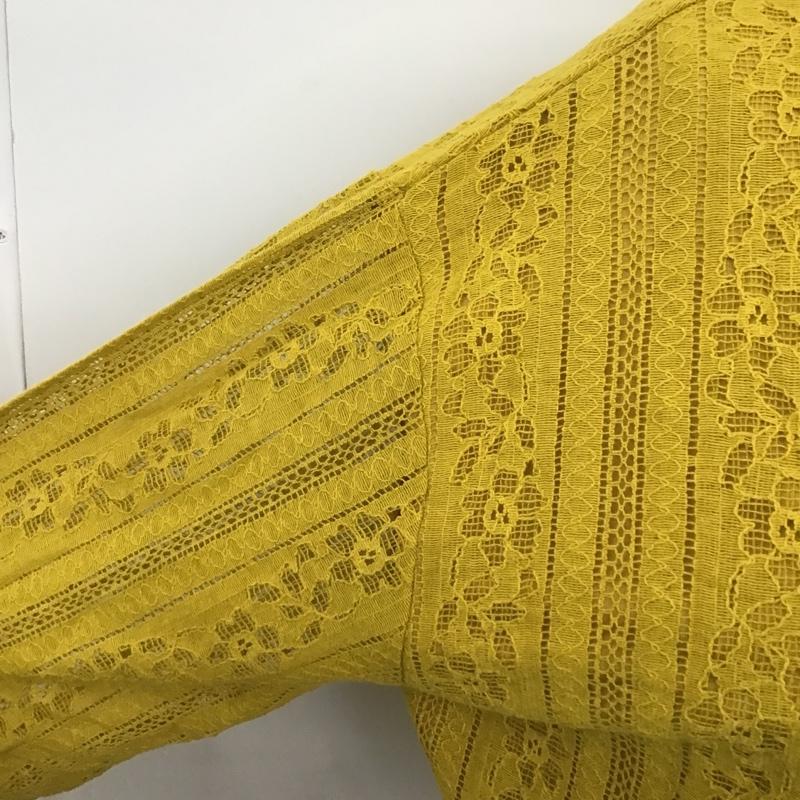 マウジー MOUSSY カットソー 長袖 010AAS80-6290 スタンドカラー シャーリング タグ付き FREE レース柄 マスタード / マスタード /  レディース USED 古着 中古 10101199