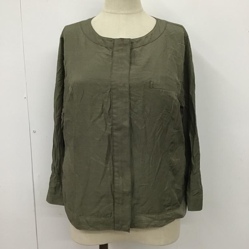 ナチュラルビューティーベーシック NATURAL BEAUTY BASIC ジャケット、上着 ジャケット、ブレザー 017-7155430 ノーカラー ライトジャケット 薄手 七分袖 L 無地 カーキ / カーキ / レディース USED 古着 中古 10101217