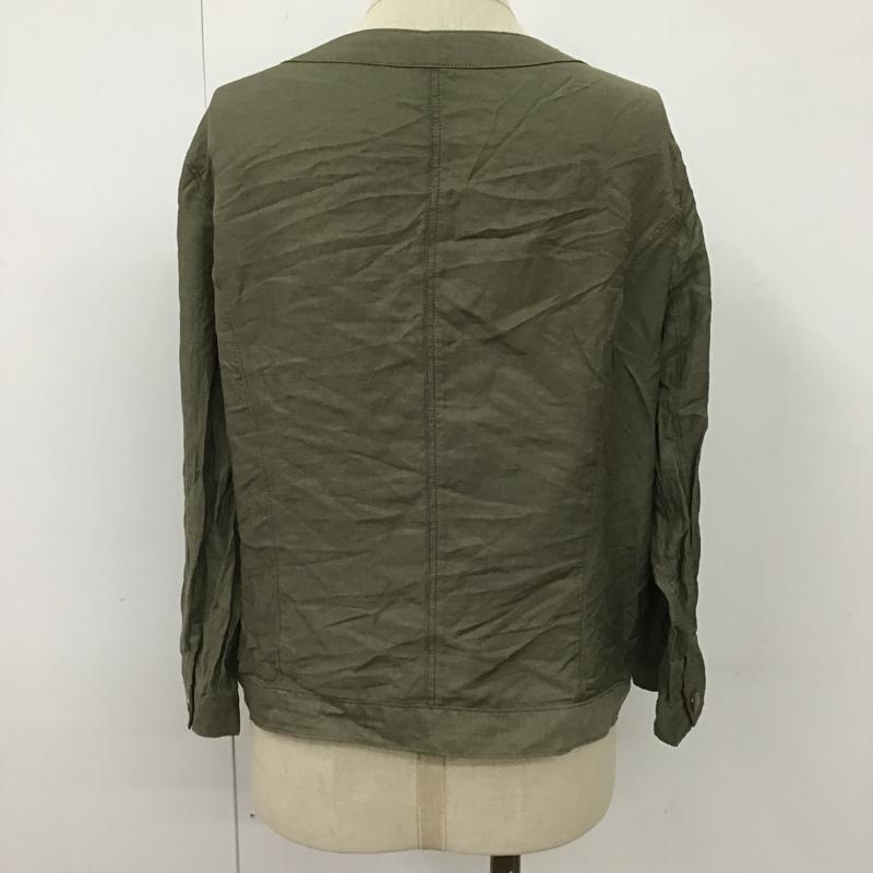 ナチュラルビューティーベーシック NATURAL BEAUTY BASIC ジャケット、上着 ジャケット、ブレザー 017-7155430 ノーカラー ライトジャケット 薄手 七分袖 L 無地 カーキ / カーキ / レディース USED 古着 中古 10101217
